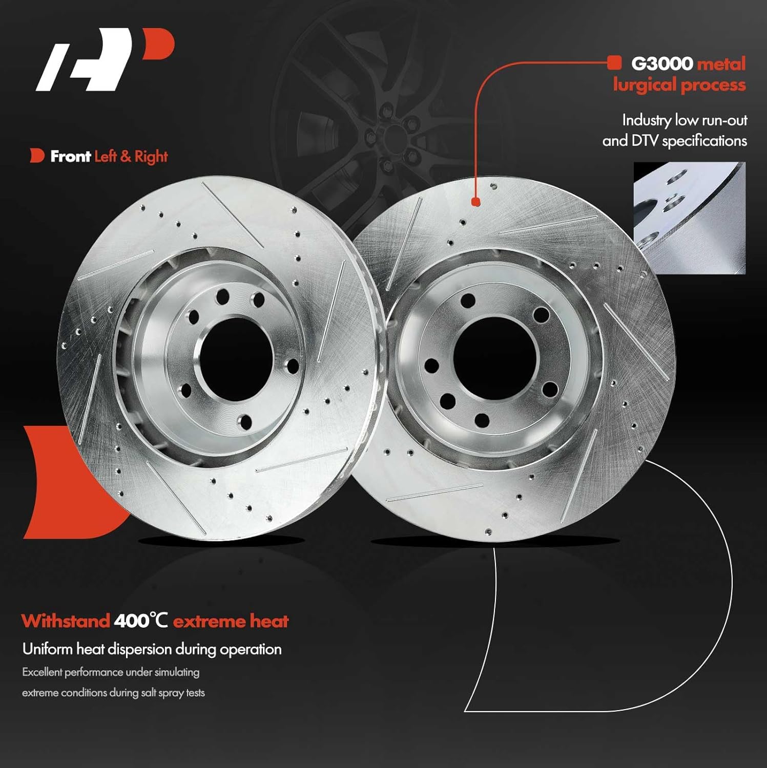 A-Premium 13.77 inch (349.7mm) Front Drilled and Slotted Disc Brake Rotors Compatible with Select Audi, Porsche and Volkswagen Models - Q7 2007-2015, Cayenne 2003-2018, Touareg 2004-2010, 2-PC Set