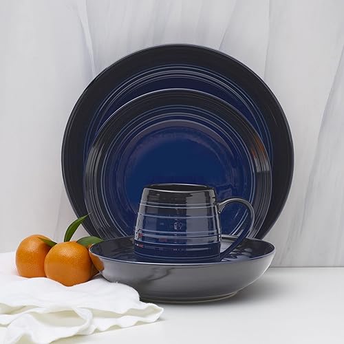 Miniatura 3 de Mikasa Swirl Coupe - Juego de vajilla negra de 16 piezas, servicio para 4, azul degradado