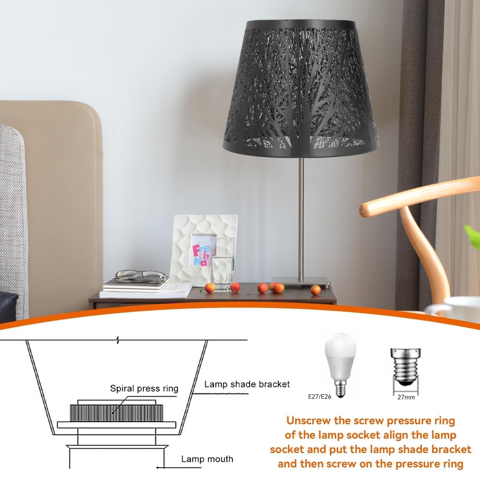 Paralumi in Metallo, Nero Paralume Lampada in Ferro E27 Piccoli Paralumi Scava Fuori Albero Paralume,Paralume in Metallo per Lampada da Terra Arredamento Camera da Letto Paralumi per Lampada da Tavolo