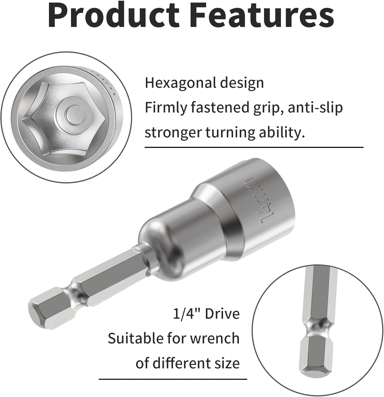 2Pcs Quick-Change Nut Driver Bit, 1/4" Hex Shank 14mm Magnetic Nut Setter Drill Bits 65mm Length Quick Change Hex Shank Tools
