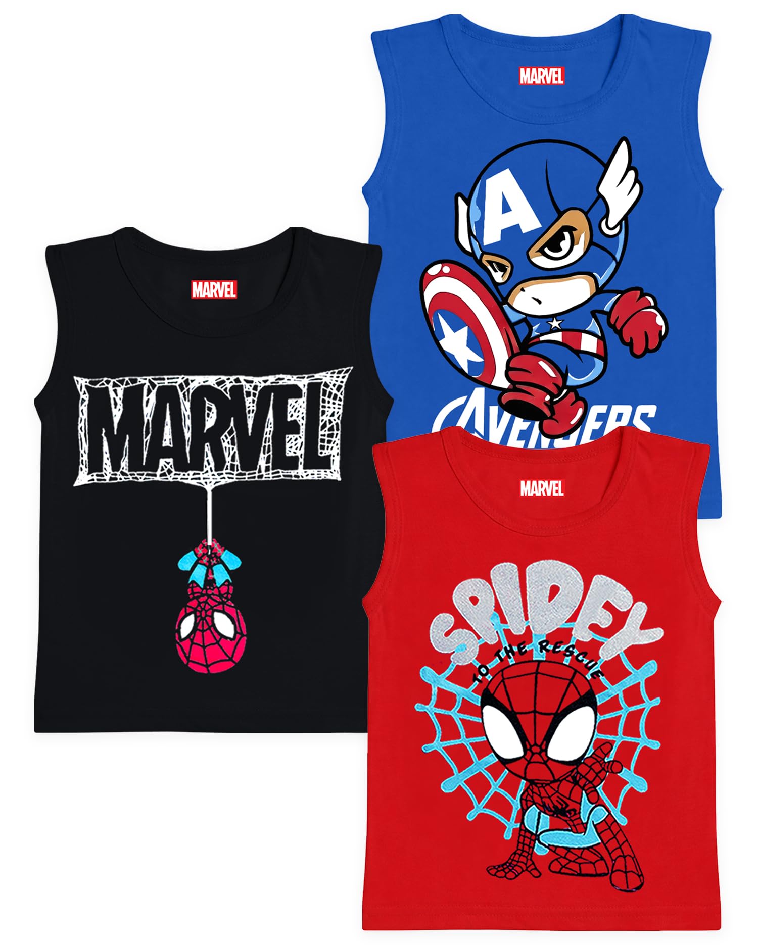 Kuchipoo © Marvel Boys Sleeveless Cotton T-Shirts - Pack of 3