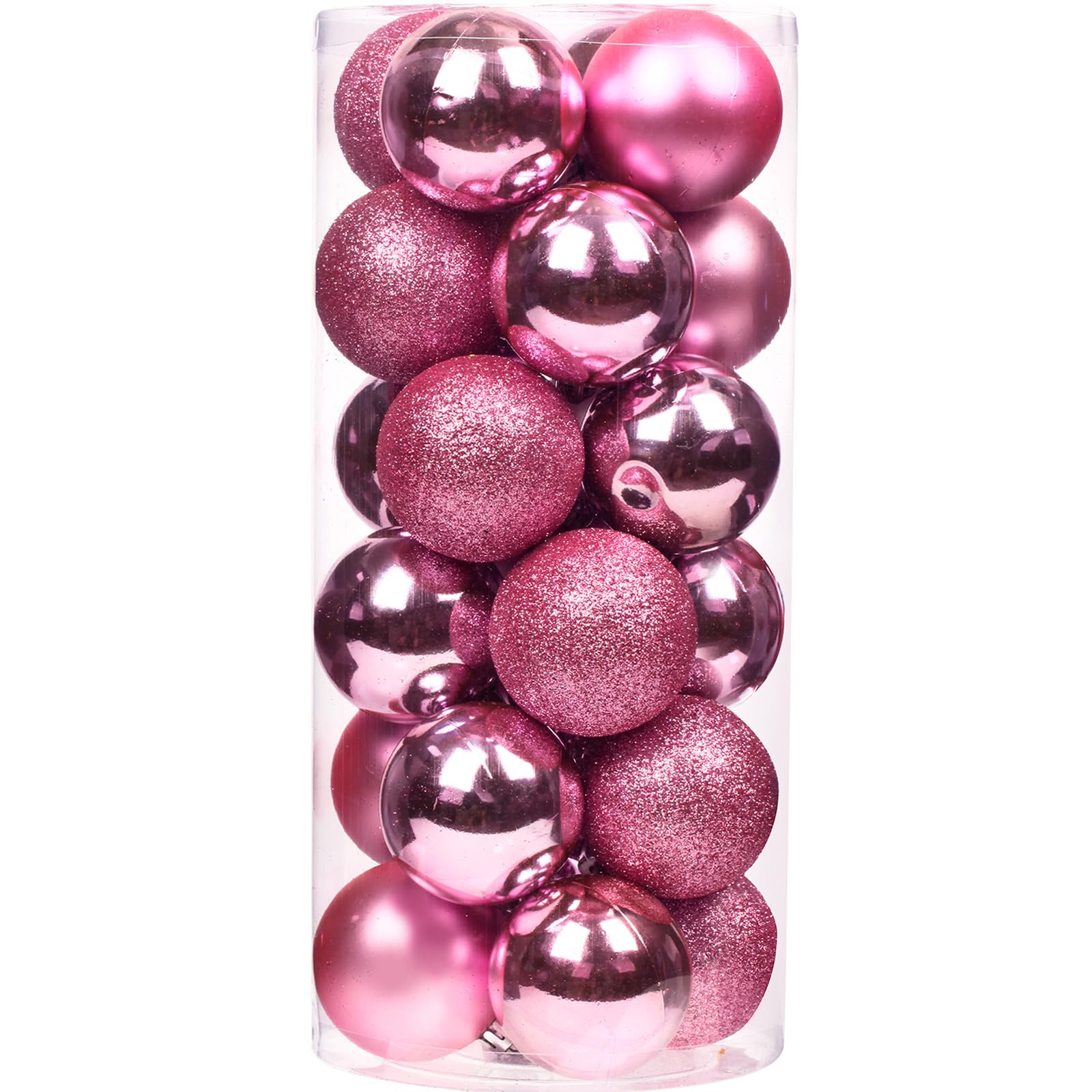 Emopeak Pink 24Pcs Christmas Ornaments For Tree Decor, 2.36Inch Christmas Balls Ornaments, Shatterproof Xmas Hanging Baubles For Holiday Wedding Party Decoration