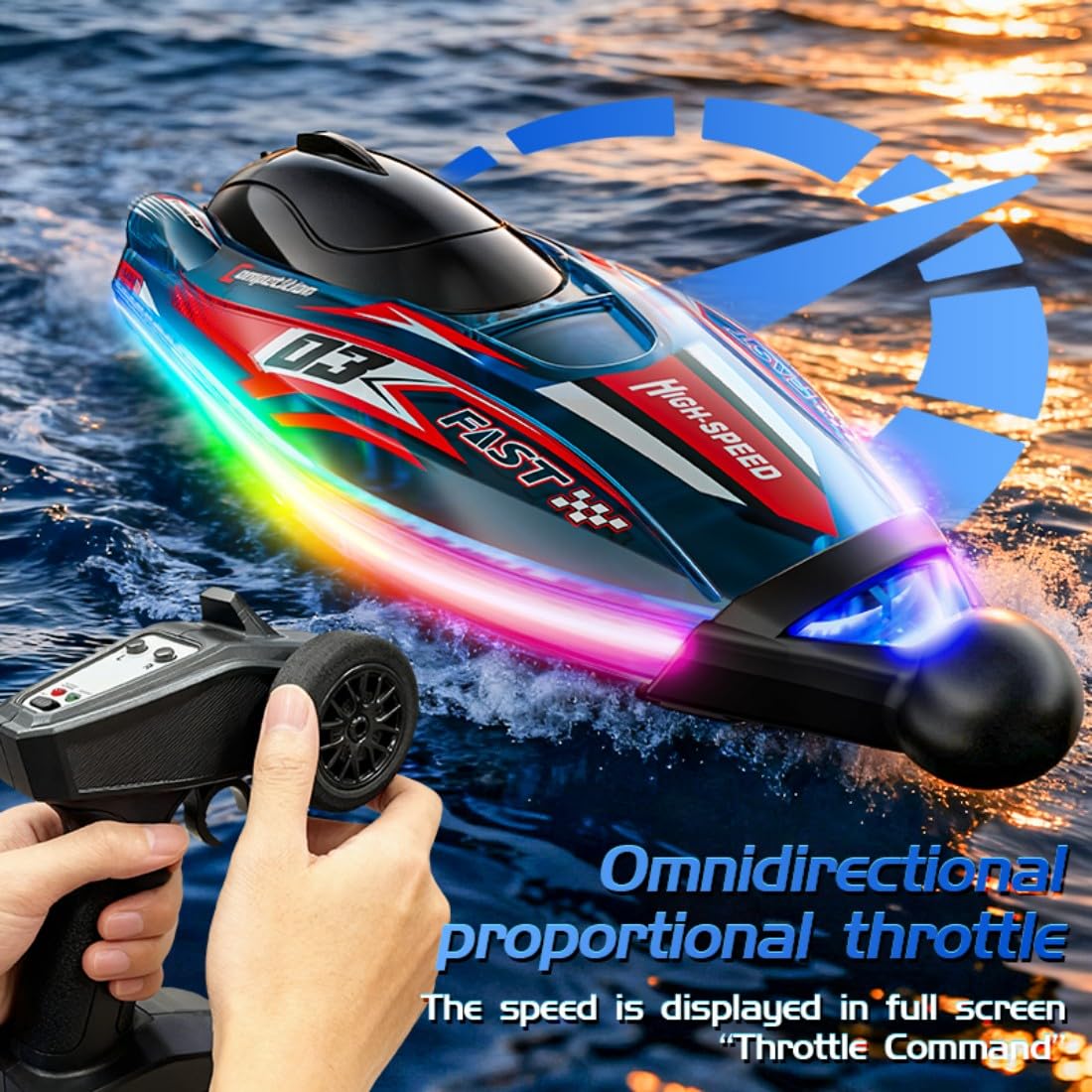 Brushless Fernsteuer Boot 2.4GHz High Speed RC Elektrisch Racing Boot mit Farbwechsel LED Beleuchtung Wasserdicht Dual Motor Wasserfahrzeug für Erwachsene Hobbyisten-Rot/3 Batterie
