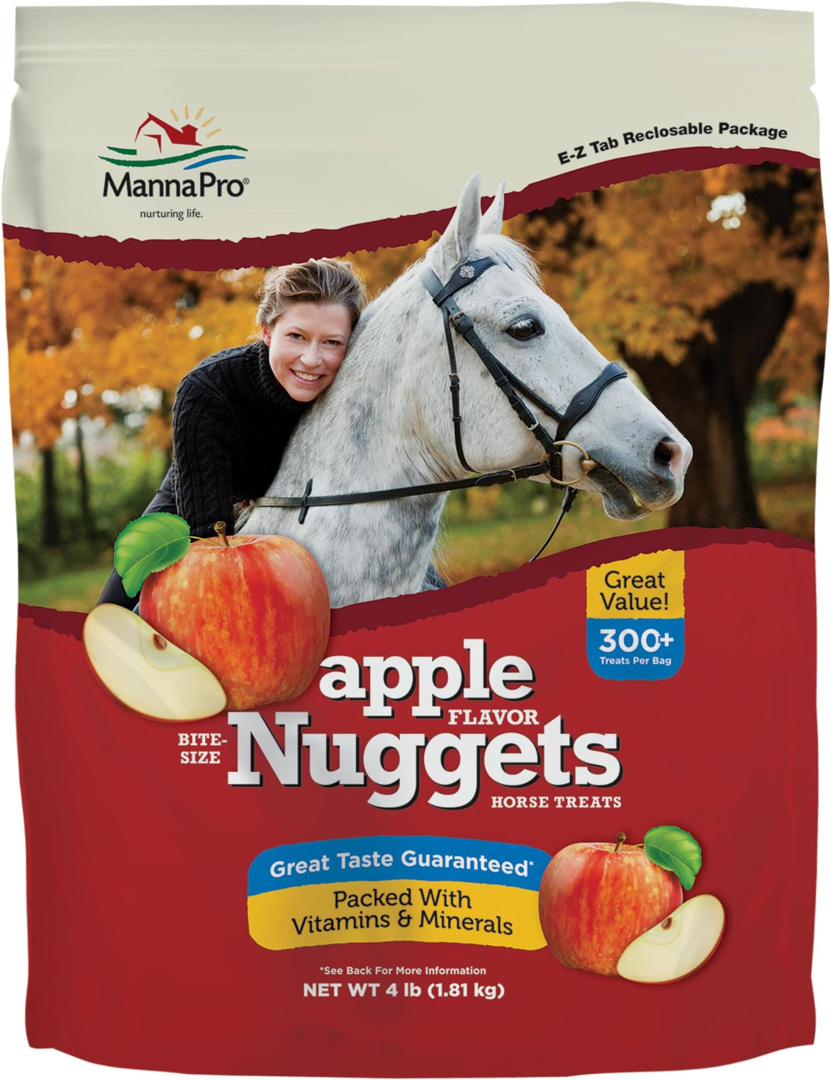 Bite-Size Nuggets for Horses, Pocket Sized Training Horse Treats, Apple Flavored Treats, Packs with Vitamins & Minerals, Great Taste Guaranteed, 4 lbs