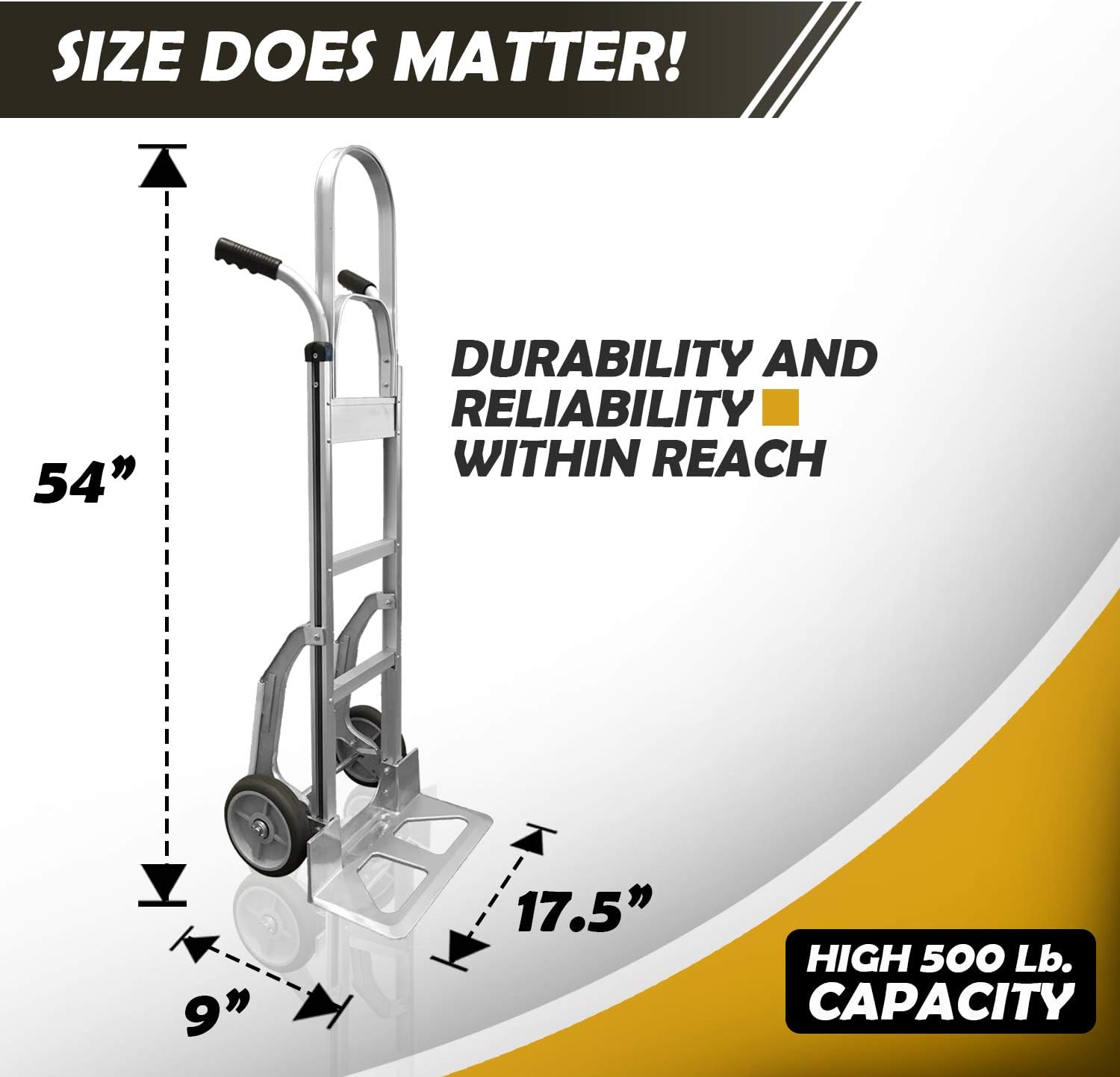 Heavy Duty Aluminum Hand Truck with Stair Climber | Ergonomic Double-Grip Handles & 8-Inch Hi Tech Rubber Wheels, 500lb Capacity | 52-Inch Tall Hand Cart with 9" x 17.5 Inch Nose Plate… : Industrial & Scientific