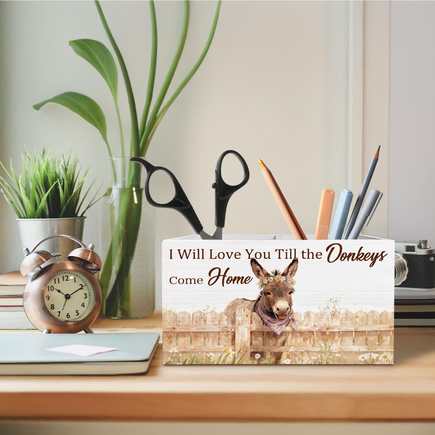 Portapenne rustico per scrivania, per amanti degli asini, regalo per gli amanti degli asini, decorazione da scrivania per camera dei bambini e ragazze, decorazione per la casa, organizer per