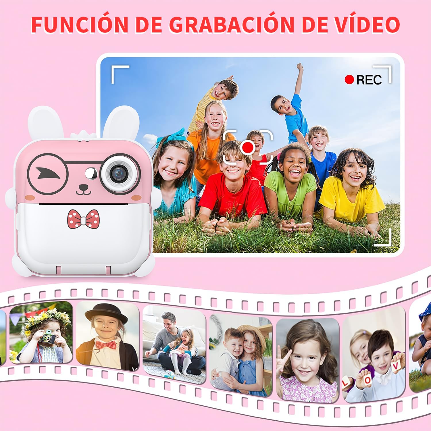JESWO Macchina Fotografica Bambini Istantanea, Stampa Termica, Funzionalità di Registrazione Foto e Video HD, Inclusa Scheda SD da 32 GB, 3 Rotoli di Carta Termica e Adesivi