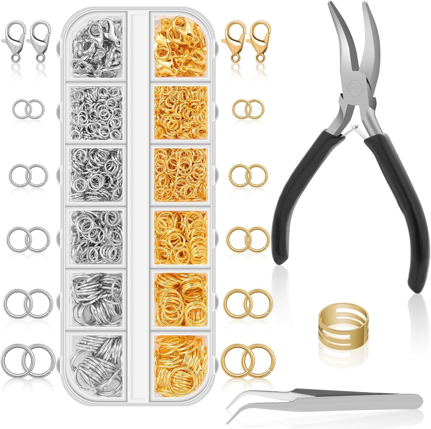 Street27® Jump Rings for Jewelry Making Earring/Necklace/Bracelet and Other Crafts Supplies, Necklace Repair with Jump Ring Pliers and Open Jump Ring (1200Pcs Silver and Gold) (B0D8BS5V78) Amazon Price History, Amazon Price Tracker