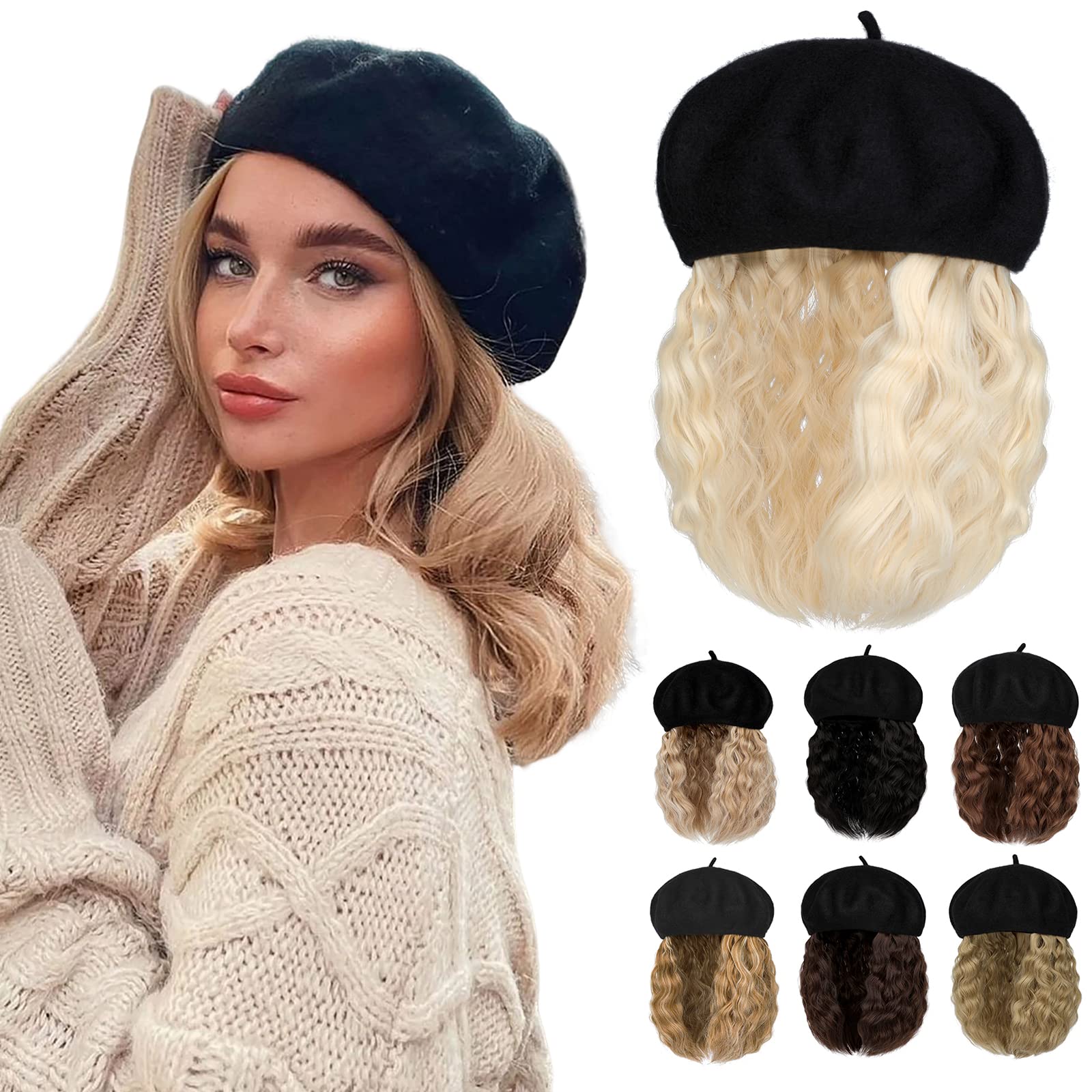 Amazon.com : Lansigreen Berets Hat with Hair Extensions Classic