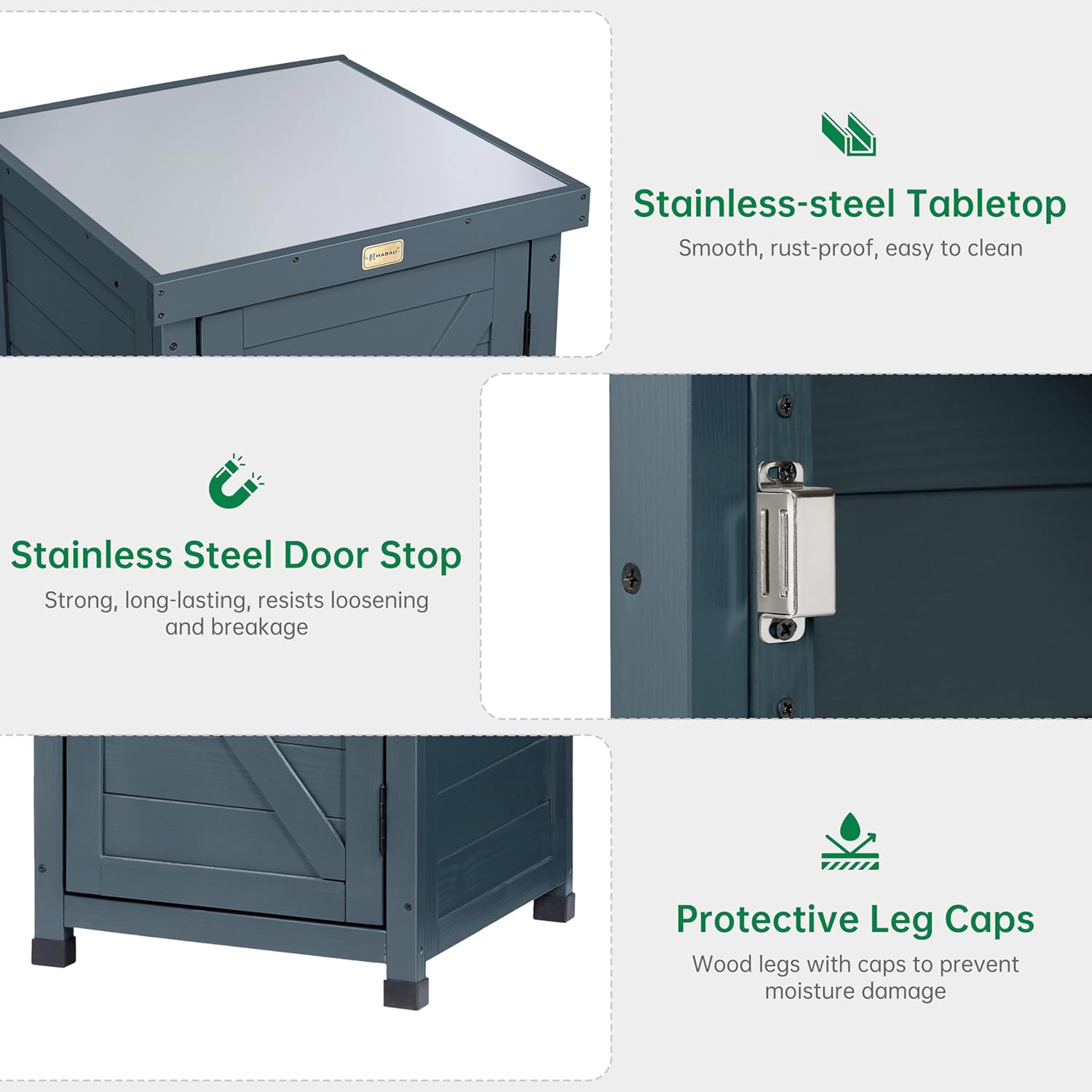 HABAU Outdoor Storage Cabinet, Potting Bench Table with Metal Tabletop & Shelves, Wooden Planting Workstation for Patio Garden, Weatherproof, Anthracite Grey