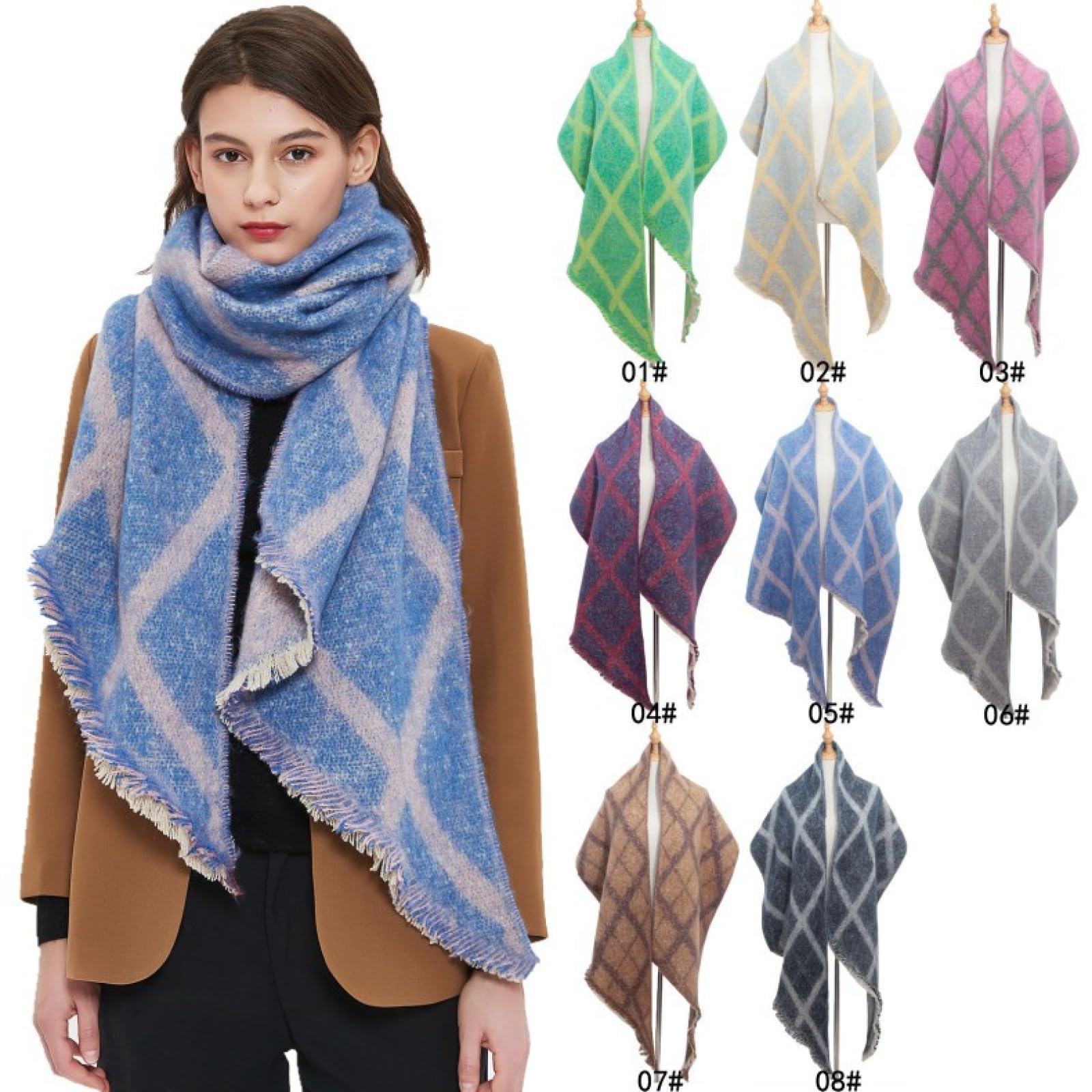 Sciarpa Donna Scialle Uomo Sciarpa da Donna con Sciarpa Diagonale A Quadretti Autunno E Inverno