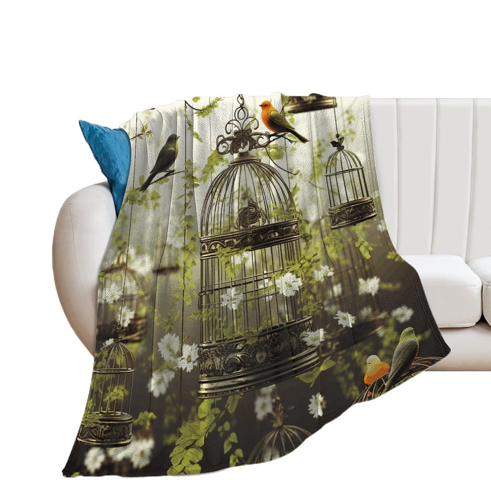 Couverture en flanelle anti-boulochage oiseaux 130x150 cm pour lit et canapé