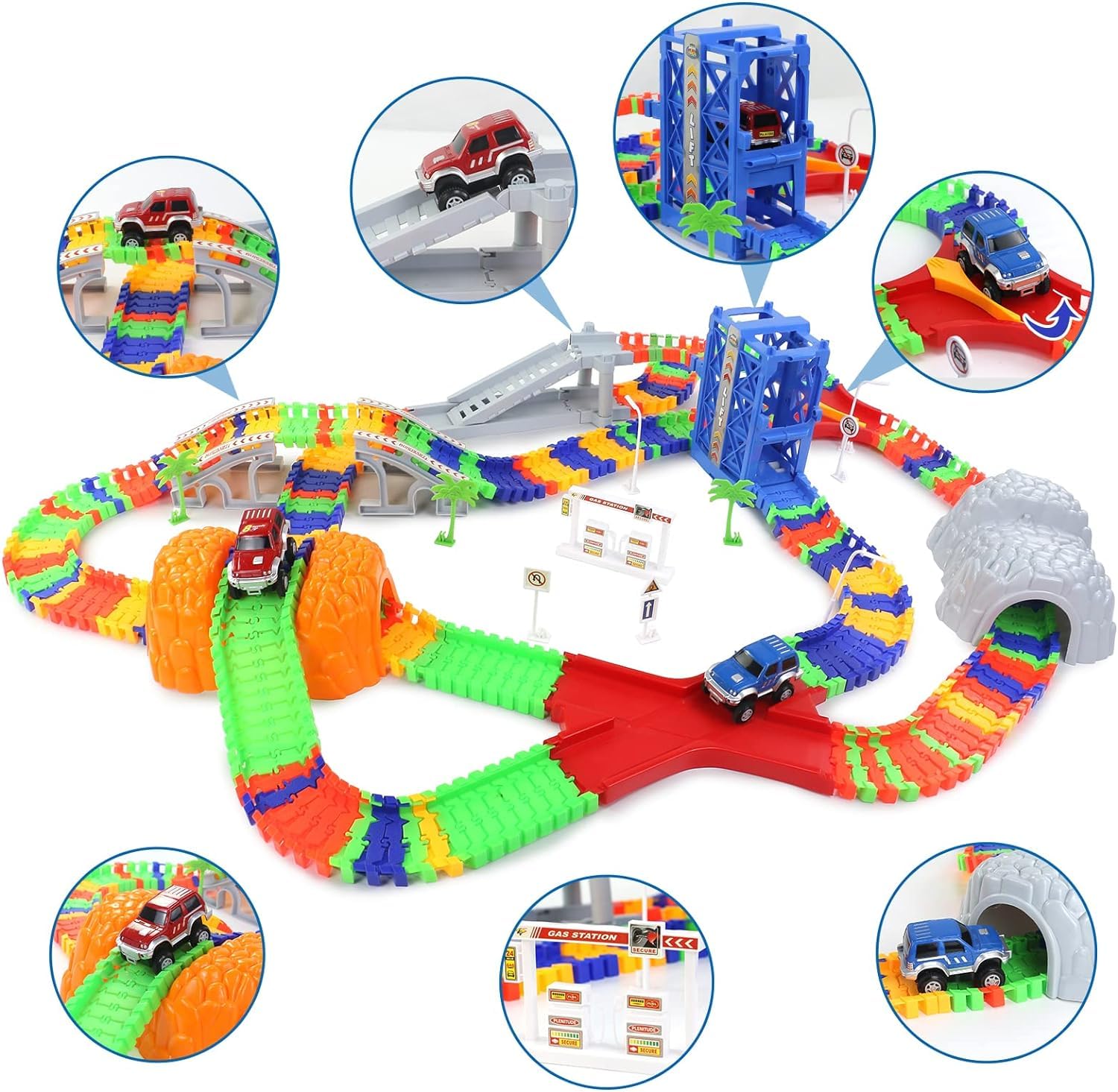TONZE Juguetes Niños 3 Años Flexible Pista Coches 288 Piezas Juguetes Circuito Coches Pistas Flexibles con 2 Autos Juego Electricos para Infantil Regalo Niños Niñas 3 4 5 6 Años