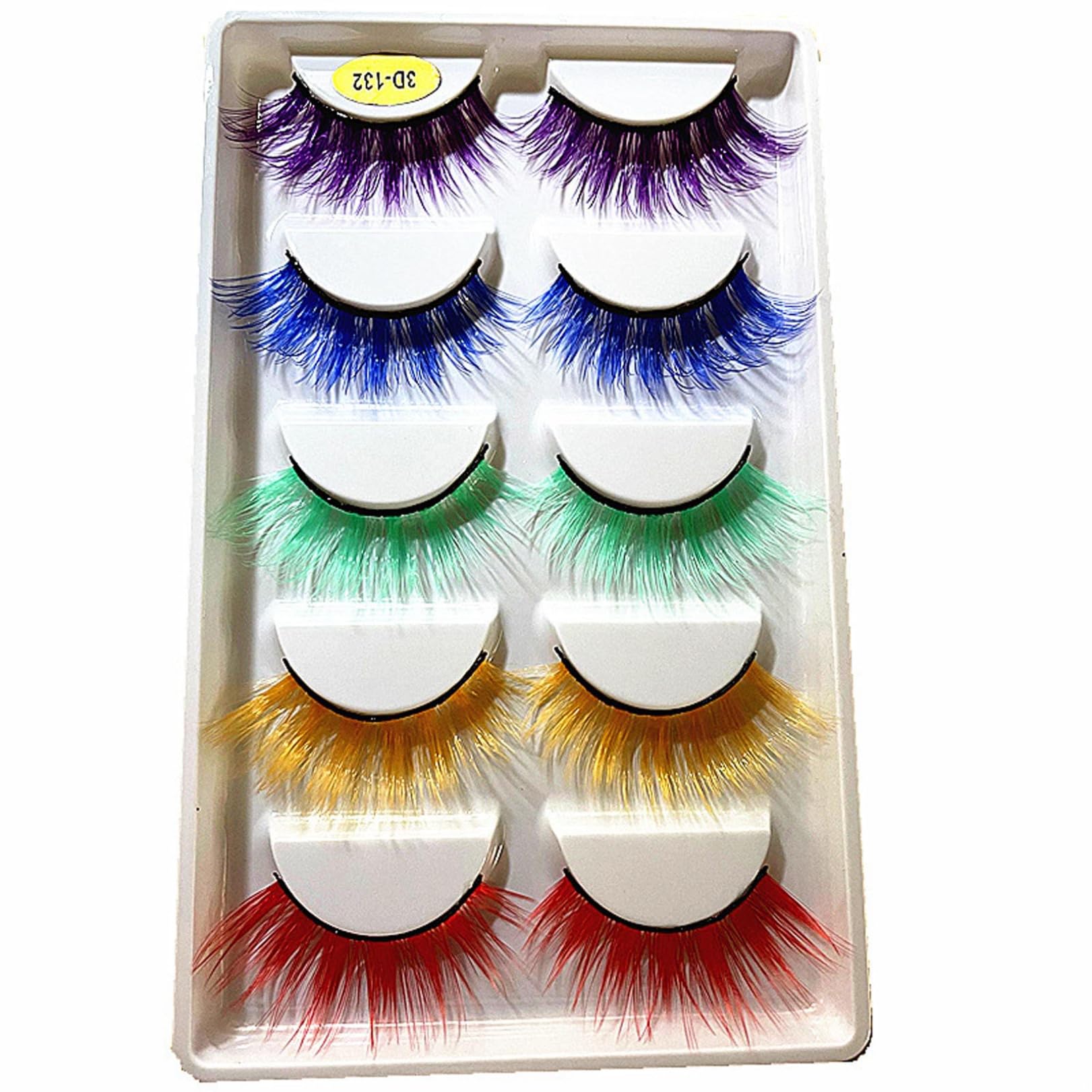 FEESHOW 5 Pairs High Quality False Eyelashes Long Colorful Lashes With Invisible Band For Cosplay Halloween And Night