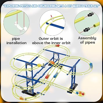 Kids Marble Run Track, 266 PCs Building Blocks Set DIY Construction Marble Runs Game, Educational STEM Toy, Creative Marbles Race Track Gift Playset for Children 3+ Years