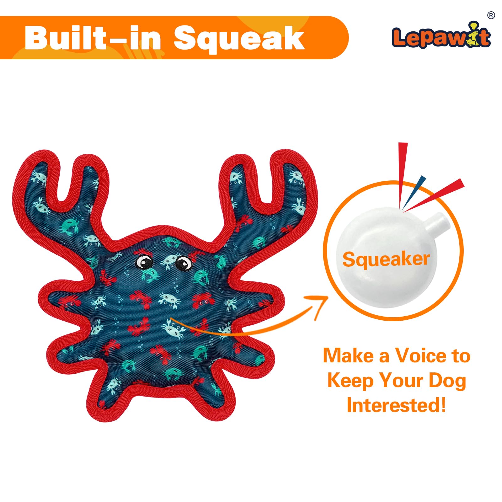 Juguetes chirriantes para perros, juguetes resistentes para perros para jugar en interiores, bonito juguete interactivo de cangrejo para perros pequeños y medianos