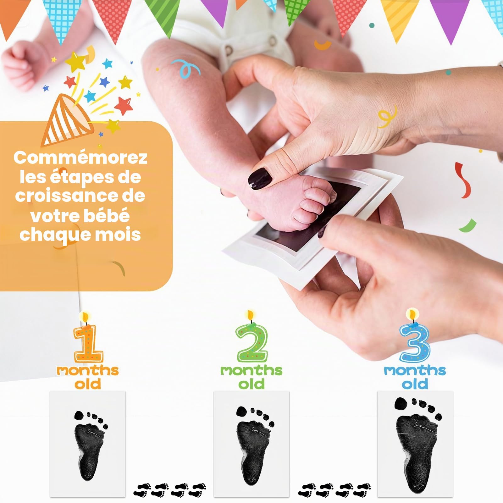 4 Pcs Empreinte Main Pied Bebe, Kit Empreinte Pieds et Mains Bébé, Kit Empreinte Bébé, Encre Empreinte Bébé, Empreinte Chien, Empreinte Chat, Kit pour Empreinte Animaux, Noir