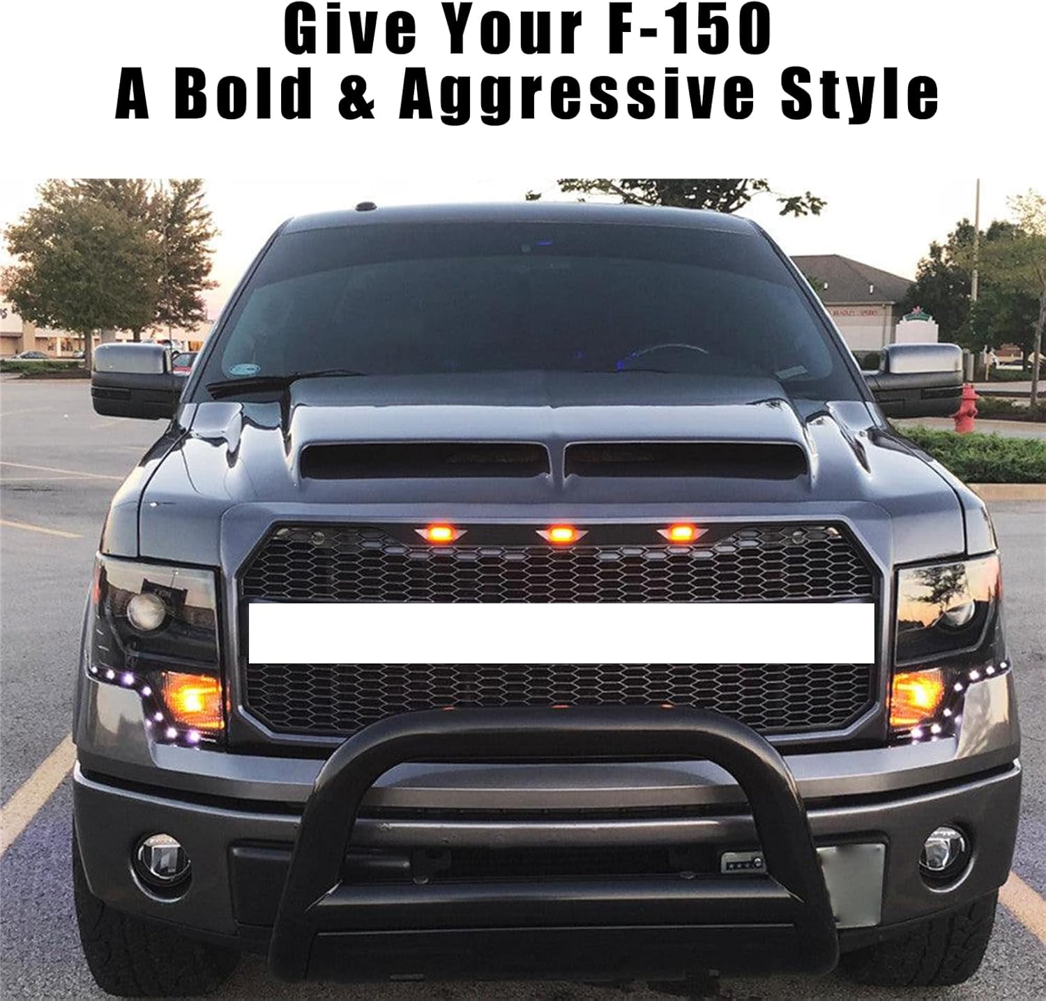 Bewild Front Bumper Grille Hood Grill With LED Lights Fit For 2009-2014 Ford F150 F-150 Pickup Modified Front Mesh Grille Assembly