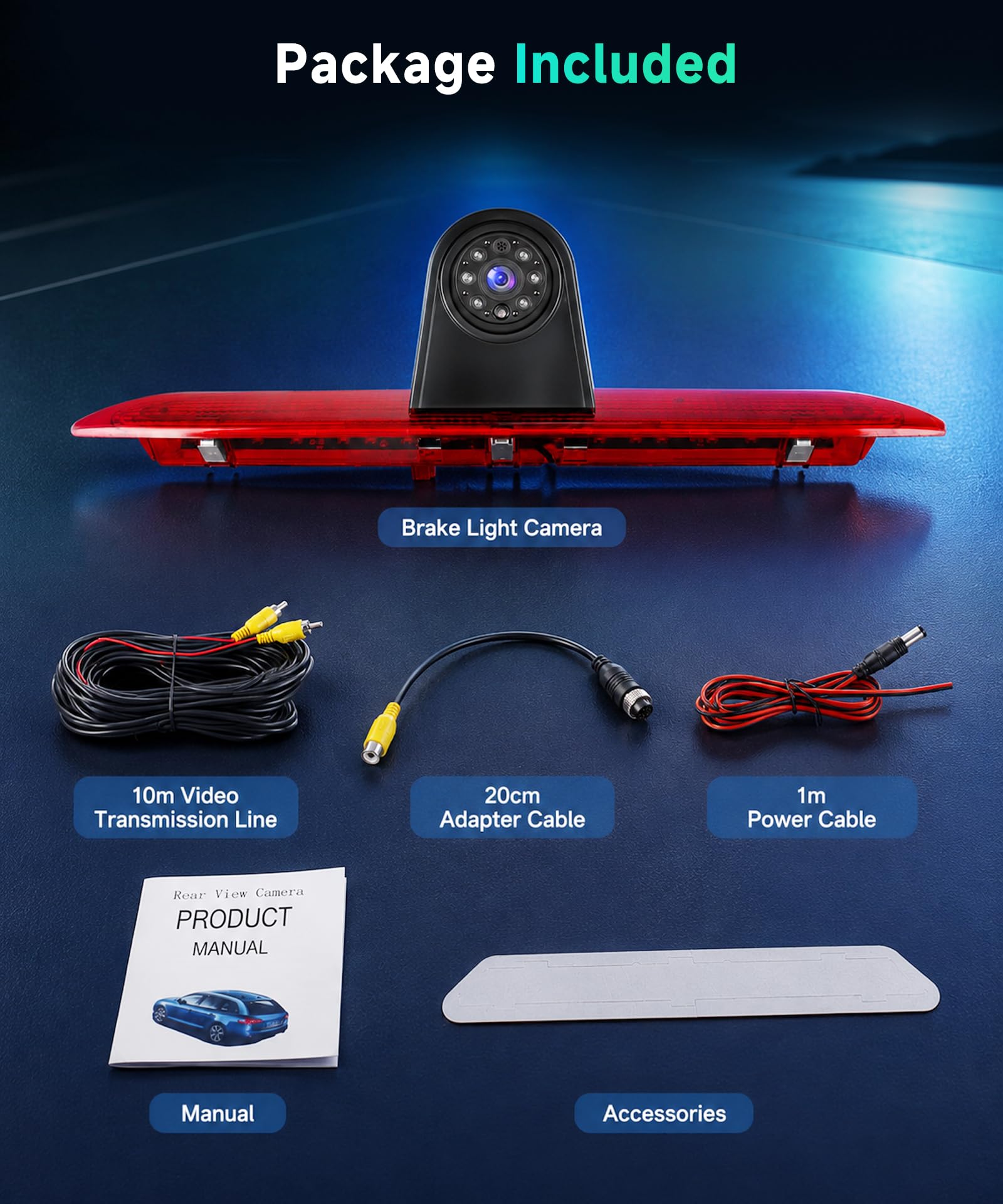 Hodozzy Telecamera Retromarcia Terza Luce Stop per Mercedes Sprinter 2006-2019, Videocamera Retromarcia Integrata, Visione Notturna IR, Impermeabile IP67, Angolo Regolabile, Linee Guida Parcheggio