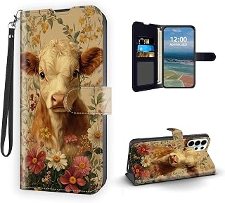 for Samsung Galaxy S26 Ultra Wallet Case, RFID Blocking Magnetic Buckle PU Leather Flip Folio Card Holder with Wrist Strap for Galaxy S26 Ultra, Calf Flower Field