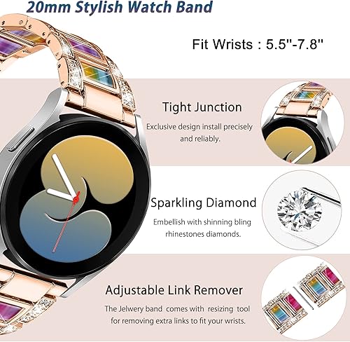 Miniatura 3 de NINKI Correa brillante compatible con Samsung Galaxy Watch 7654 FE 1.575 in 1.732 in Classic 1.693 in 1.850 inClassic 1.654 in 1.811 inActive 2