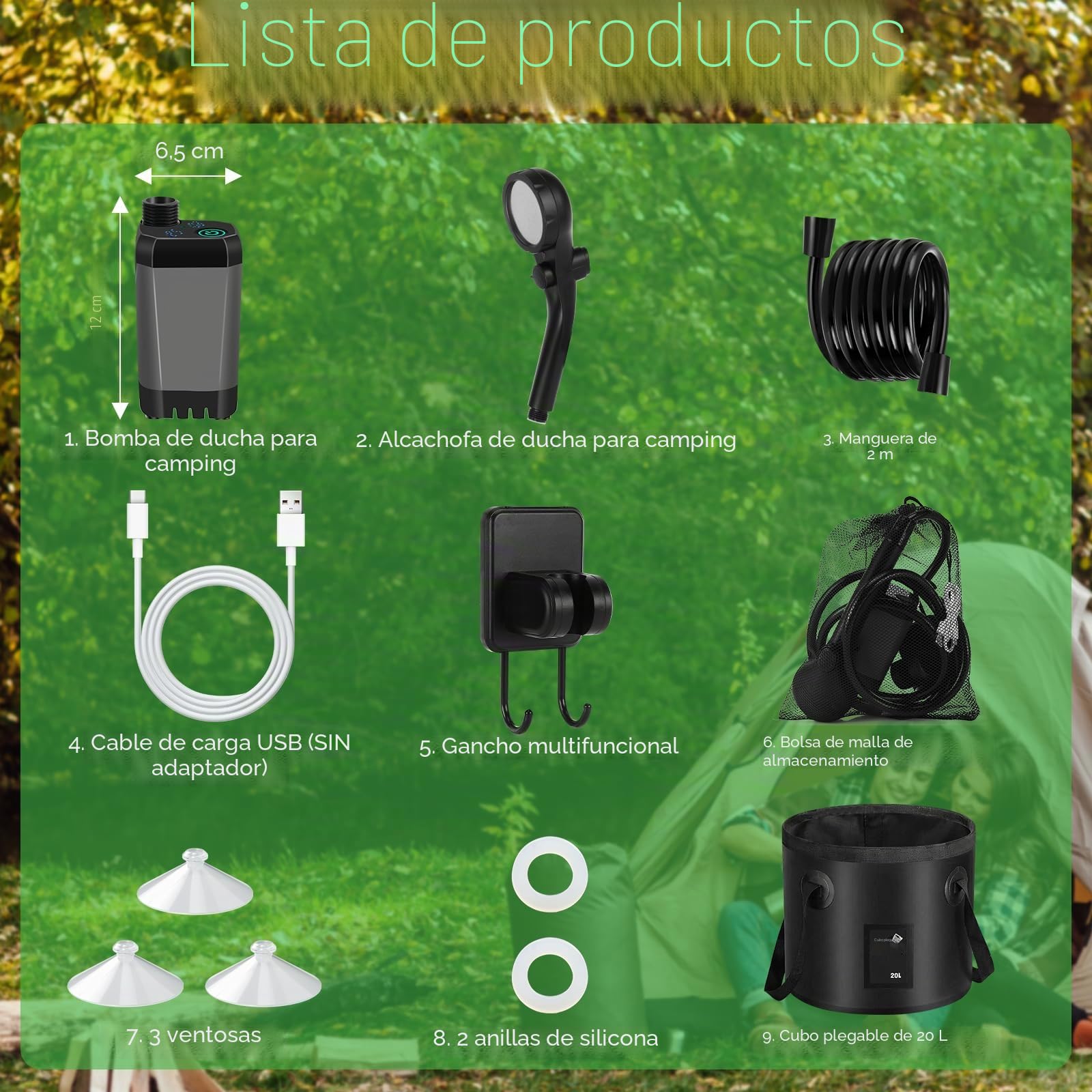 Mkitnvy Ducha Portátil Camping con Cubo Plegable 20L, 6000mAh Recargable Ducha Camper con Pantalla de Temperatura y Batería, Bomba Eléctrica IPX7 para Acampar, Jardín, Lavado de Coches, Mascotas