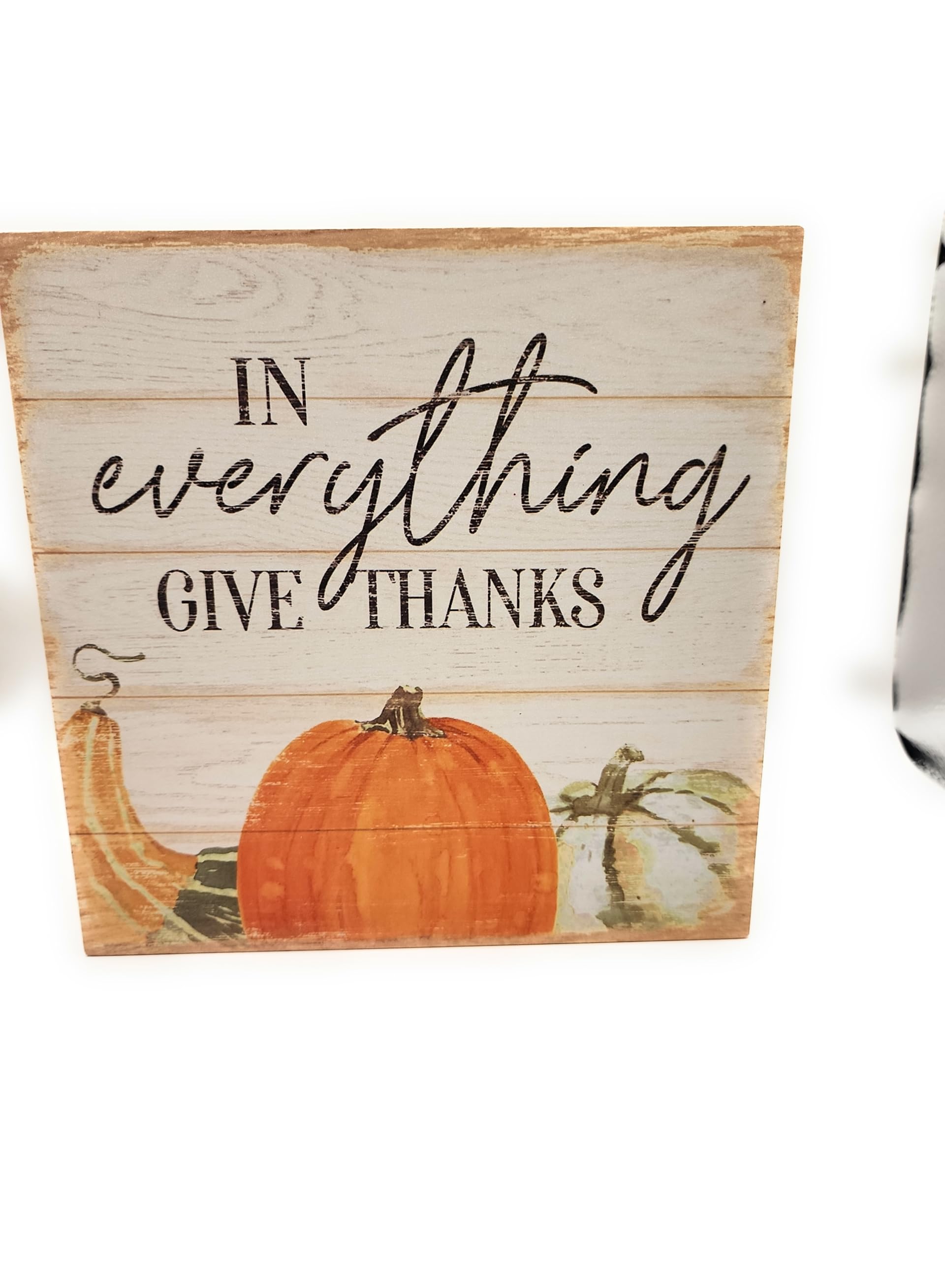 NB in Everything Give Thanks Tabletop or Wall Hanging Decor Fall Autumn Thankfulness Pumpkins 7x7x2 in
