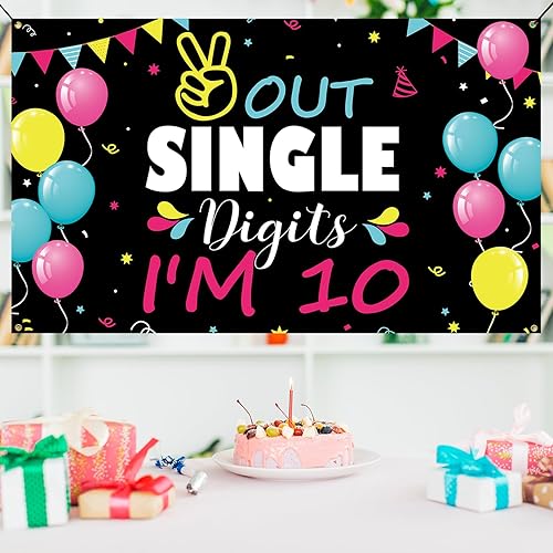 Miniatura 4 de Decoraciones de cumpleaños número 10 para niñas y niños, pancarta de fondo de feliz cumpleaños 10, doble dígito para fiesta de cumpleaños de 10