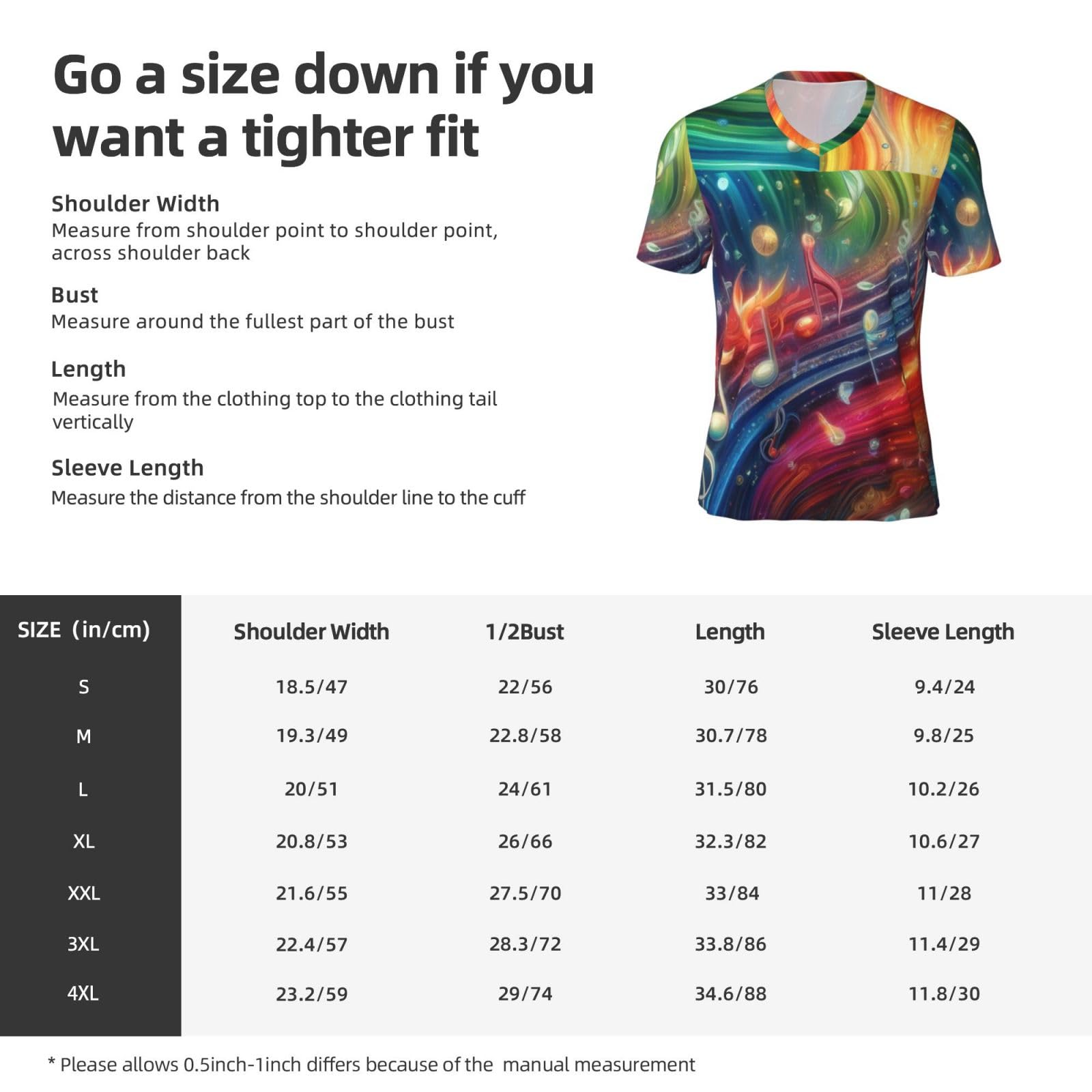 Stylish Athletic Sports Jersey Colorful-Musical-Notes Men's Rugby Jersey Medium