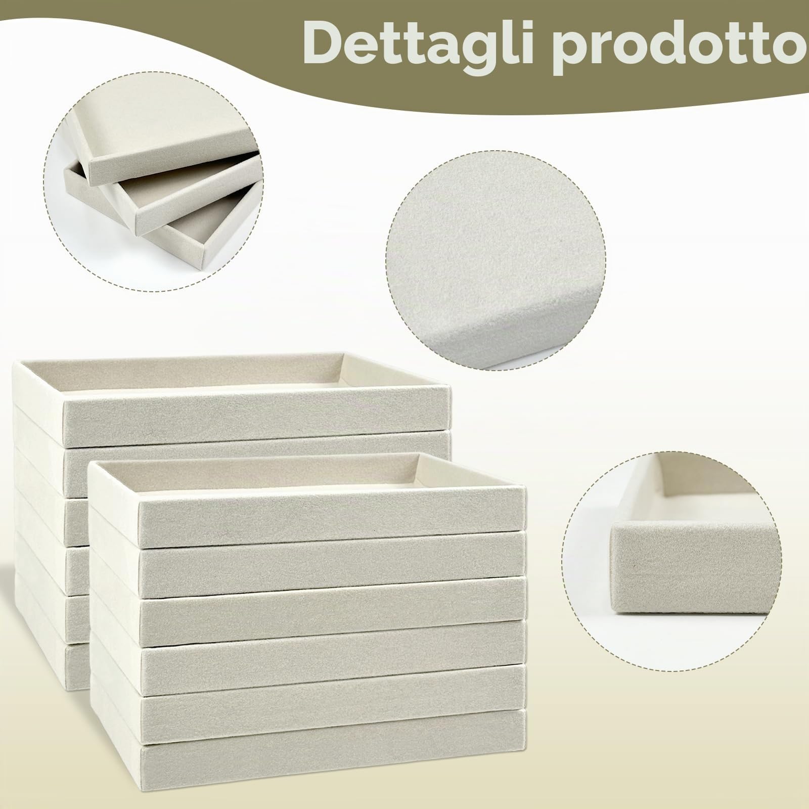 Confezione da 12 vassoi per gioielli in velluto, 21,1 x 12,7 x 2,5 cm, inserti organizer premium impilabili per cassetti portaoggetti per donne e ragazze, vassoi beige per esposizione e conservazione