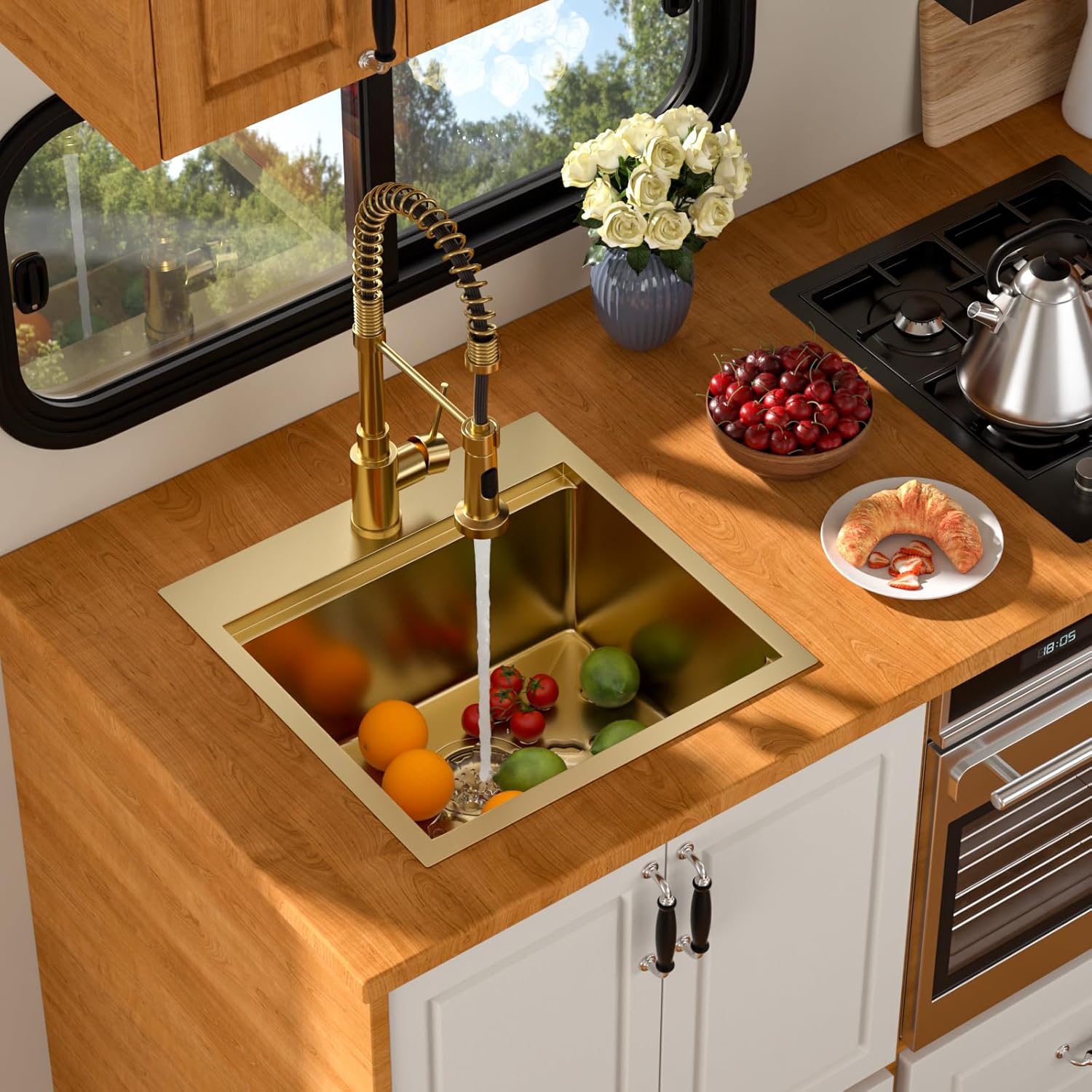 21 Outdoor Kitchen Sink Gold - Beslend 21x20 Gold Outdoor Sink Bar Sink RV Sinks Drop In, Topmount Stainless Steel Kitchen Sinks Workstation 16 Gauge Single Bowl Above Counter Indoor Outdoor