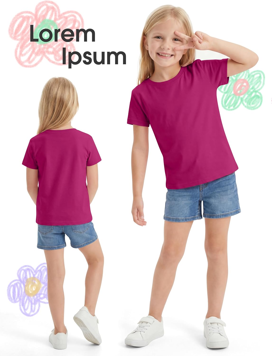 Poroka 5 Pack Girls Shirts Cotton Short Sleeve Shirts for Girls Kids Tshirts Summer Tops Tees - Image 5