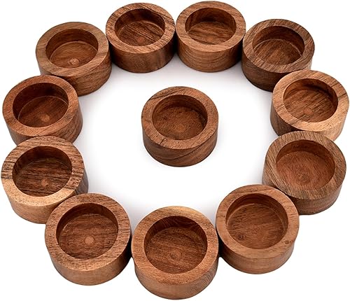 Miniatura 2 de NIRMAN Portavelas de madera de acacia para bodas, fiestas, cumpleaños, vacaciones, decoración del hogar (2.25 x 2.25 x 1 pulgadas) (juego de 12)