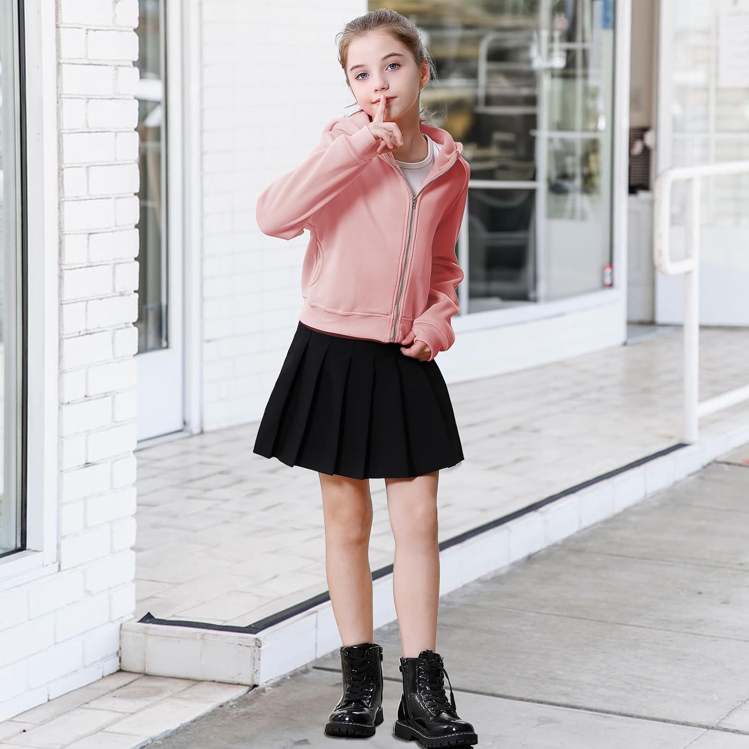Neutocd Girls Sweatshirt Fleece Zip Up Hoodie Cropped Tops for Teen Girls Long Sleeve Jacket with Pockets Thumb Hole