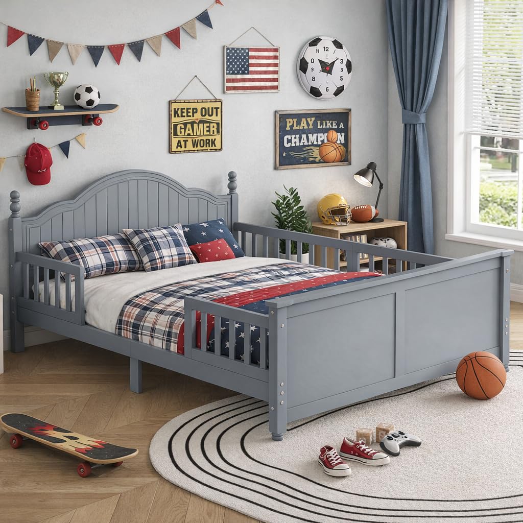 OYUMOENTS Full Size Bed Frame Kids, Low Profile Kids Full Size Bed Frame with Headboard and Footboard, Wood Platform Beds with Rails for Boys & Gilrs,