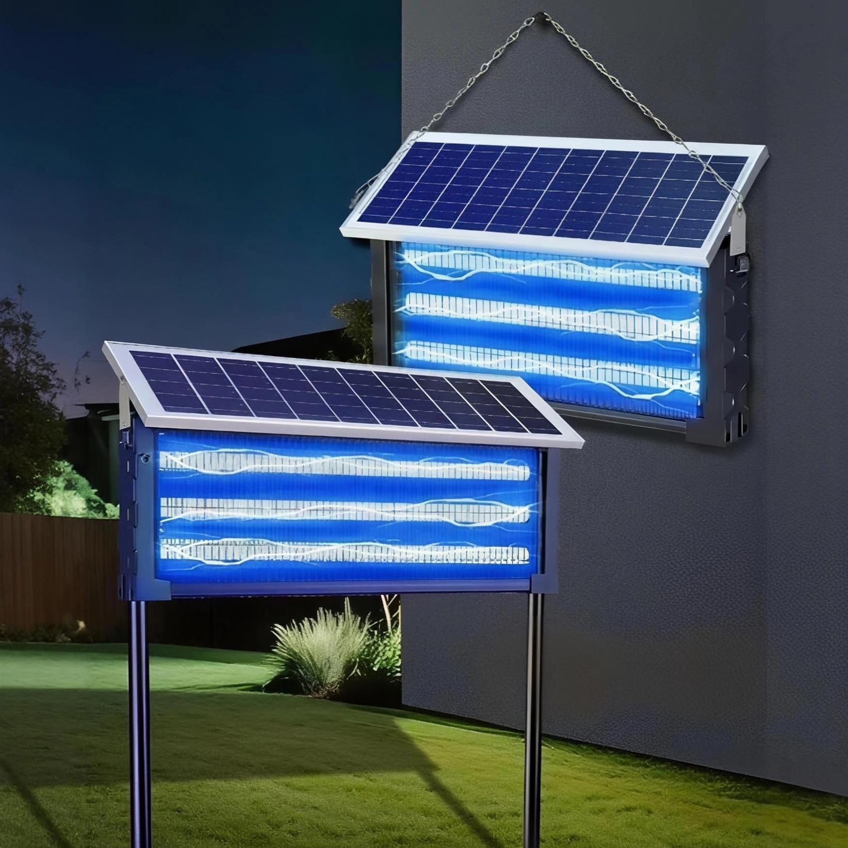 45 W Solar Insektenvernichter für den Außenbereich, wasserdicht, 3000 V, hohe Leistung, kabellos, doppelt, Solar & USB wiederaufladbar, Insektenvernichter für Terrasse, Garten, Hinterhof, Innen- und