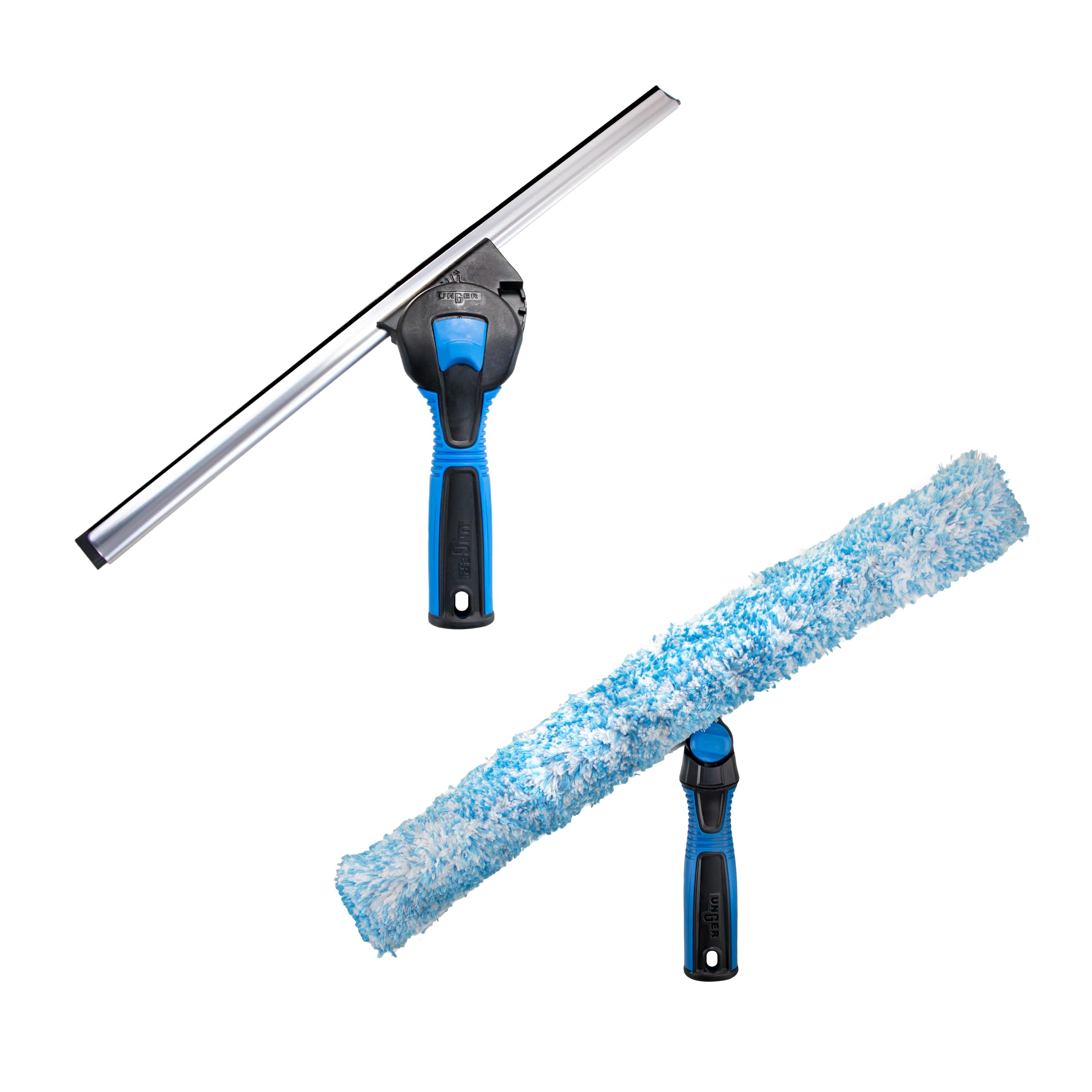 Unger Professional Connect & Clean 18" Window Scrubber Washer for Glass Cleaning and 18” Window and Glass Cleaning Squeegee with EZ Change, Swiveling Head for Corners and Edges