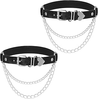 2Pcs Adjustable Heart-Shaped Thigh Garters, Black Punk Thigh Garters for Women, Leg Garter with Chains Leg Ring for Cosplay Wedding
