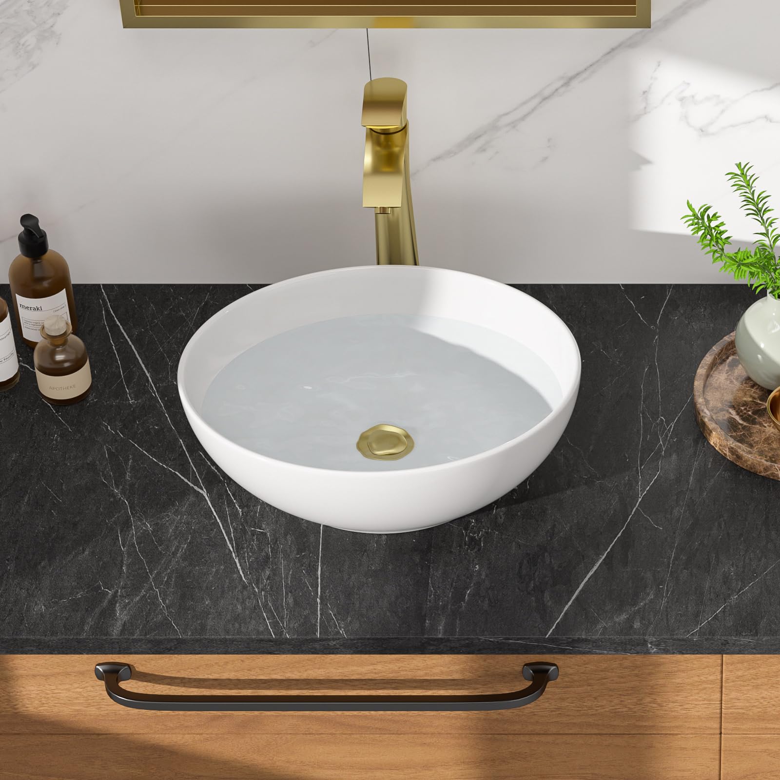 Fregadero ovalado de 15-3/4 pulgadas de ancho x 13 pulgadas de profundidad, fregadero de baño de cerámica de forma ovalada, lavabo de porcelana blanca, lavabo artístico
