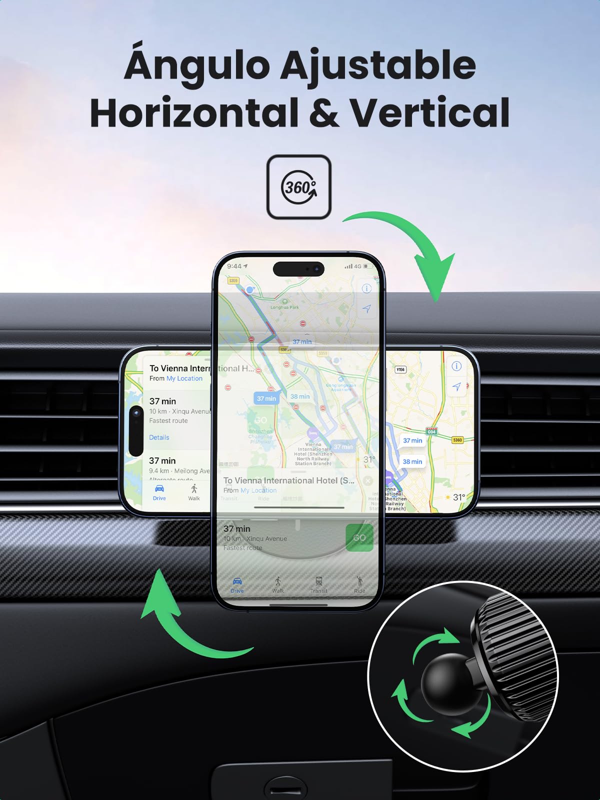 UGREEN Cargador Inalámbrico Magnético, Soporte Móvil para Aire Ventilación Carga Qi 15W, Compatible con iPhone 16 Plus Pro Max/15/14/13/12 Series