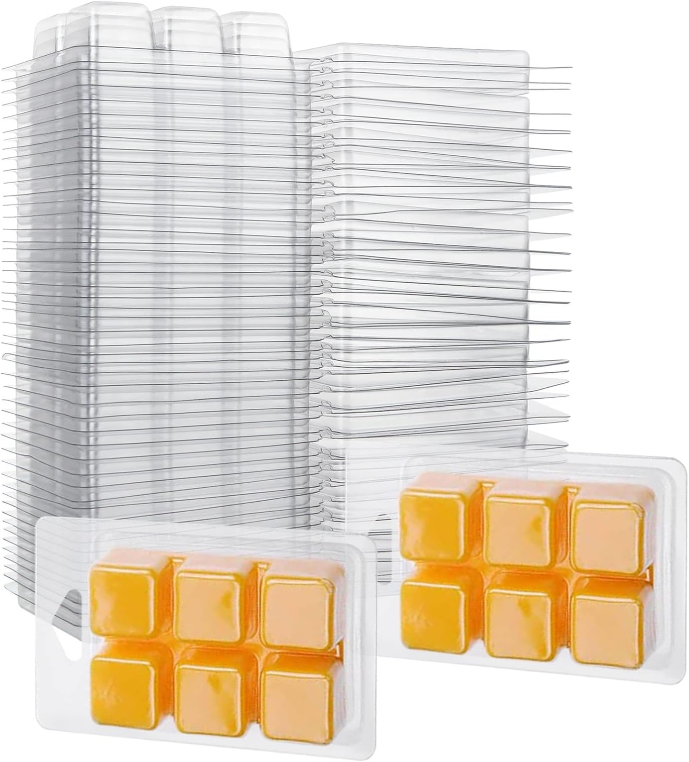 Aselected Wax Melt Molds 100 Pcs 6 Cavity Resuable Clear Plastic Clamshell Mould Cube Tray for Candle Making and Soap Wax Melts Boxes(Square Shape)