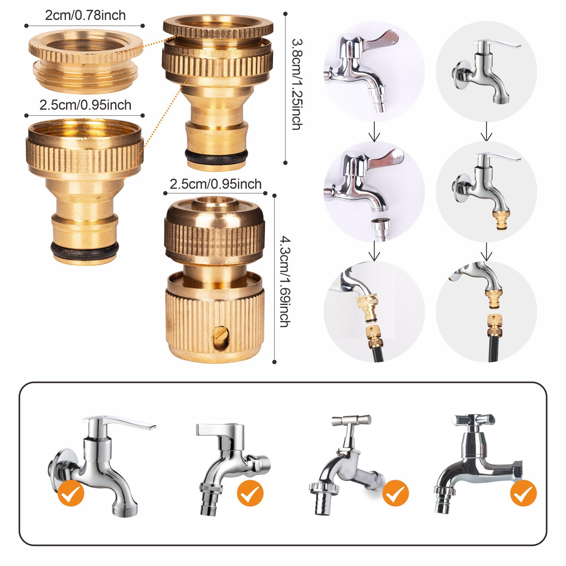 Brass Tap Connector, Kitchen Sink & Garden Hose Adapter, 22mm Female to 24mm Male Threaded Fittings - Image 4