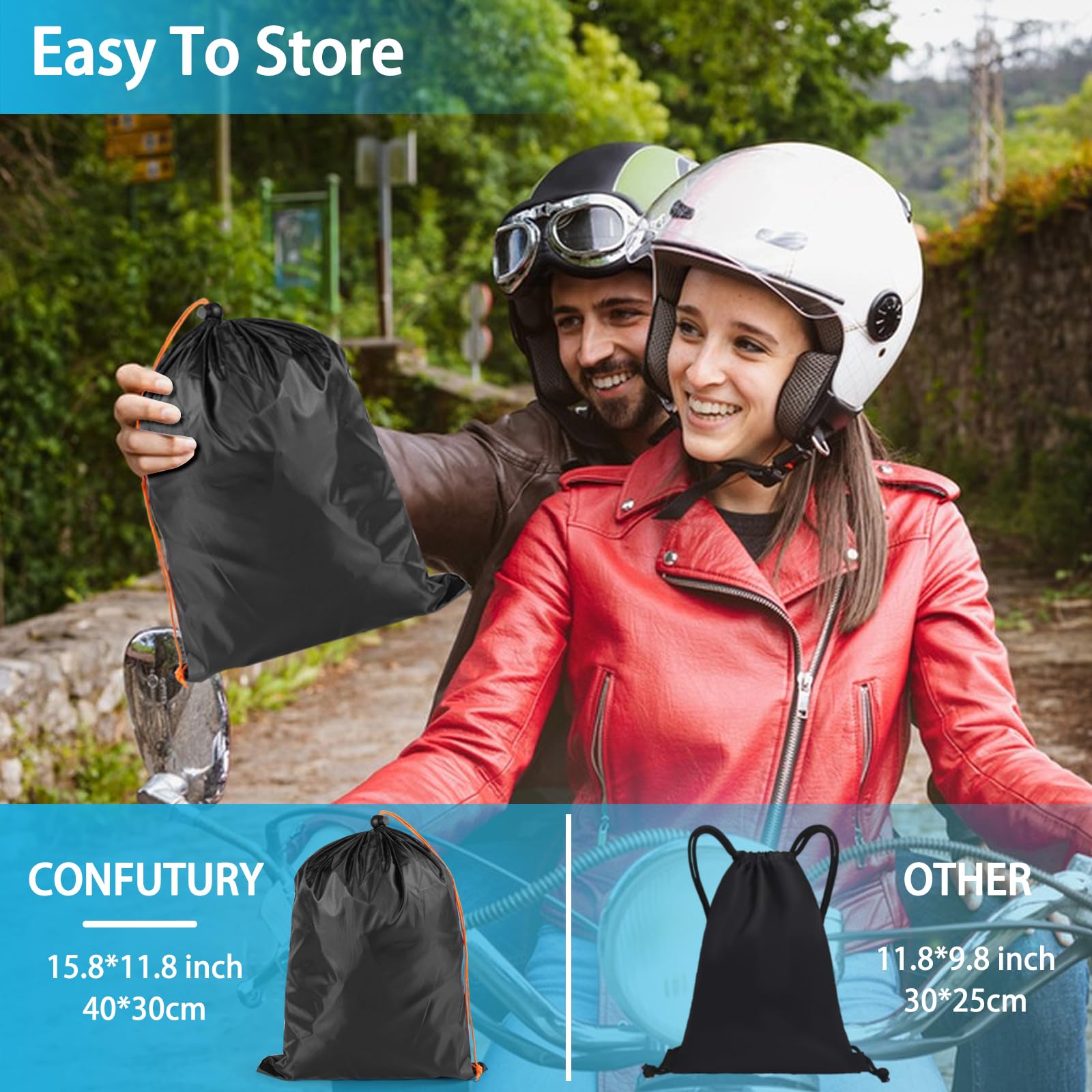 Funda Moto Impermeable Utiliza Nano Tela 600D, Funda para Moto con Ventana de MatríCula,4 Tiras Reflectantes, 3 Hebillas A Prueba de Viento,Resistente al Sol y al Polvo (M 185x85x100CM)
