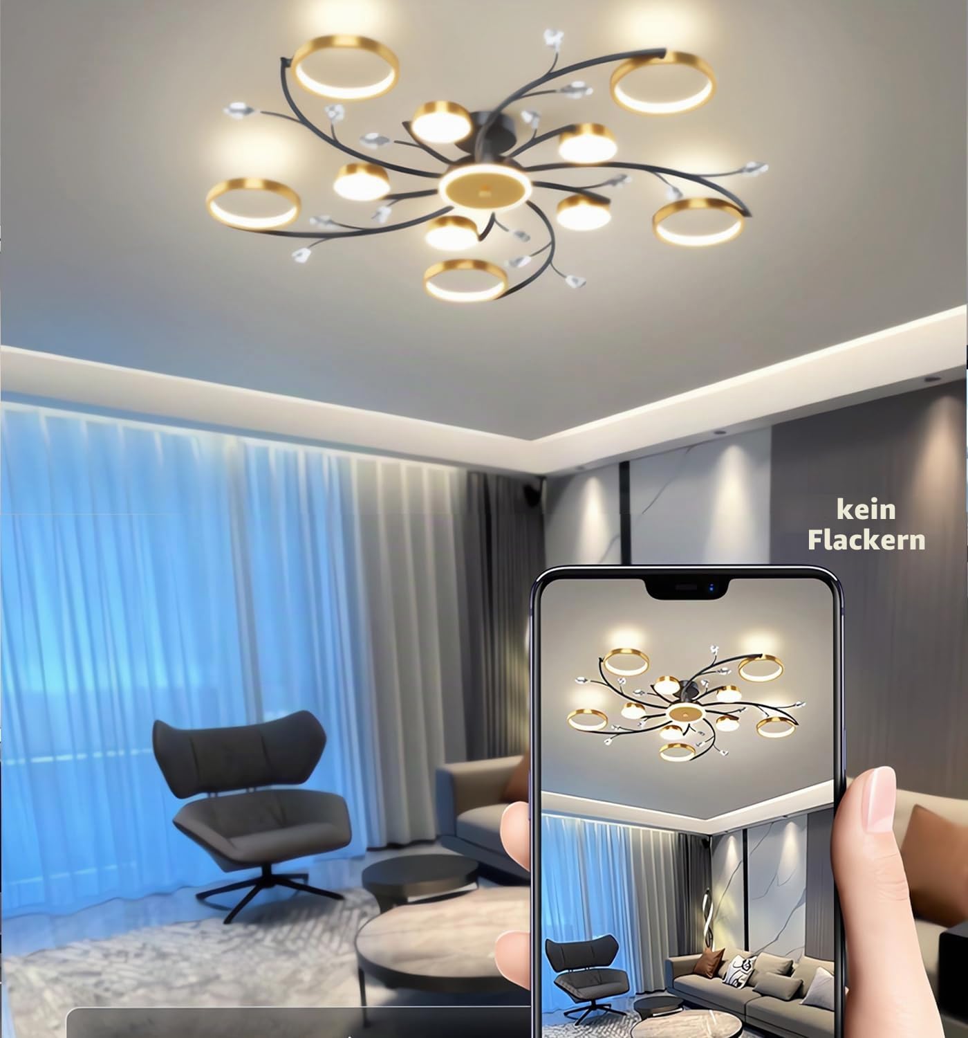 Moderne LED Deckenlampen Wohnzimmer Einbauleuchten Schlafzimmer Gold Dimmbare Deckenleuchten Pendelleuchten Mit Fernbedienung Geeignet FüR KüChe Esszimmer BüRo Deckenleuchte (6+1)