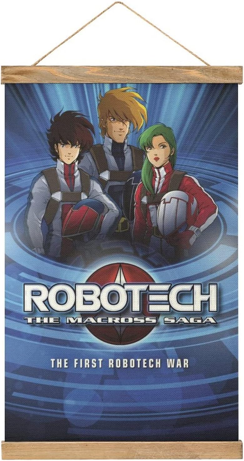 Robotech Macross Saga Anime Scroll Poster Wall Fabric Decorative Wooden Frame Hanger Magnet Kit Holder Print Photo for Living Room Bedroom Decoration