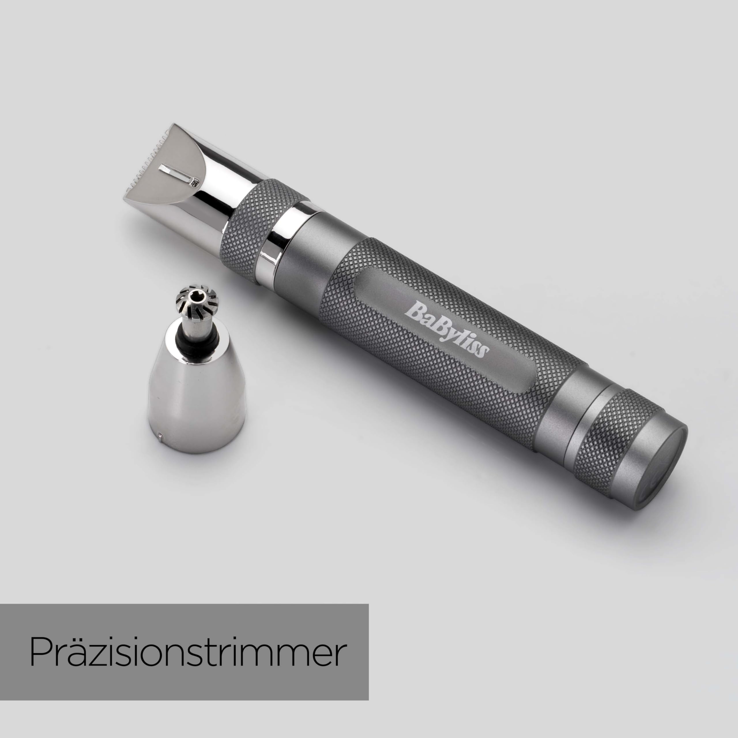 BaByliss Super-X Metal Präzisions-Detail-Trimmer – 3-in-1 Nasen-, Ohren- & Augenbrauentrimmer, 2 Aufsätze, 2 Kammaufsätze, batteriebetrieben – E116E