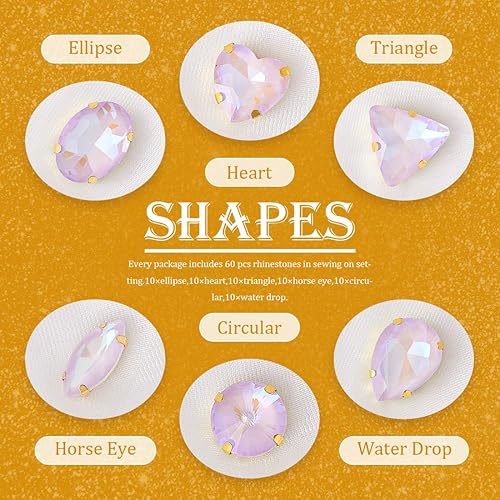 Miniatura 3 de TANOSII 60 diamantes de imitación para coser con formas mixtas, gemas de cristal con parte trasera plana con garra dorada para joyas, manualidades,