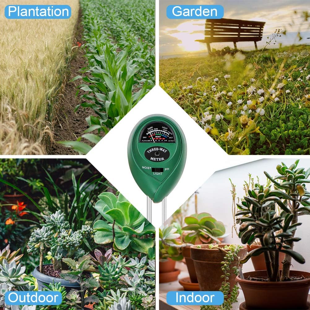 Emoly Soil pH Meter, 3-in-1 Soil Testing Kit with Moisture, Light and PH Tester for Plant, Vegetables,Garden, Farm, Lawn, Indoor & Outdoor (No Battery Needed) - Green