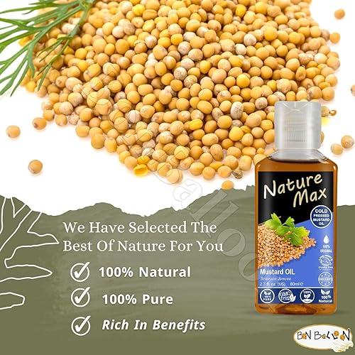 Miniatura 4 de Nature Max Aceite de mostaza Aceites esenciales Orgánicos Naturales Sin diluir Puro para el Cabello Piel Alimentos y Cocina Cuidado Prensado en Frío