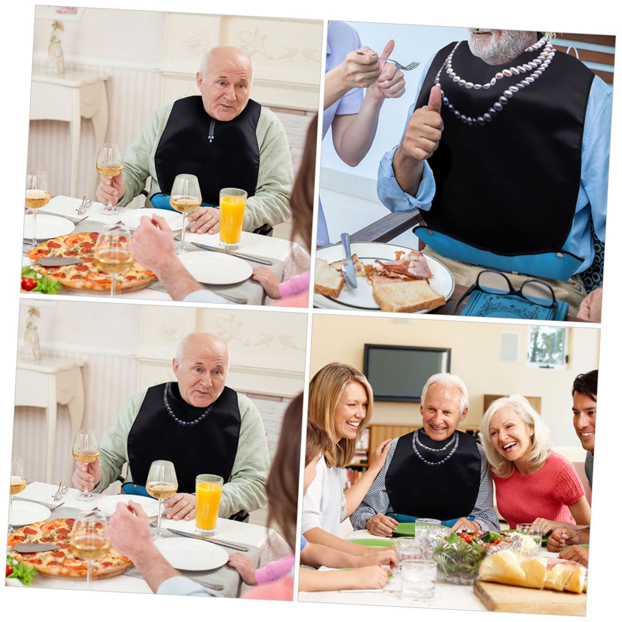 FRCOLOR Babero Reutilizable para Adultos Diseño Ergonómico, 3 Piezas, Protector de Ropa para Comidas Hogar